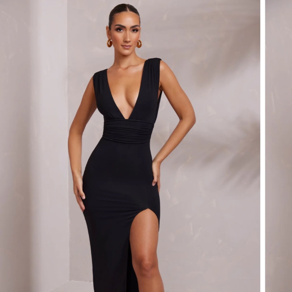 High Split Plunge Neck Maxi Dress